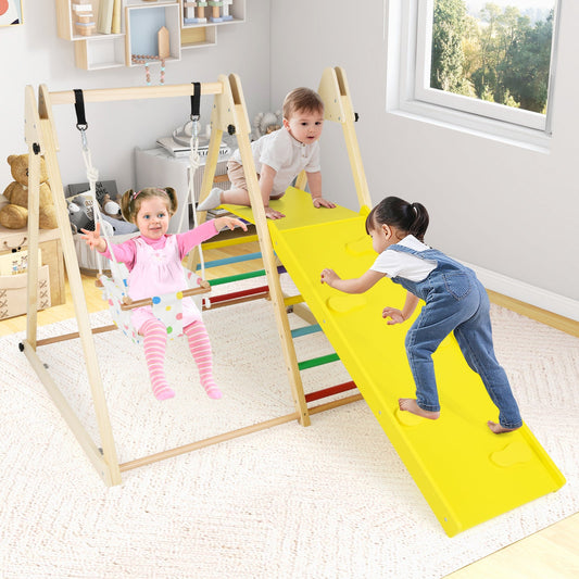 4-in-1 Indoor Jungle Gym with Baby Swing and Climbing Ramp - Tampa Home & Garden Store