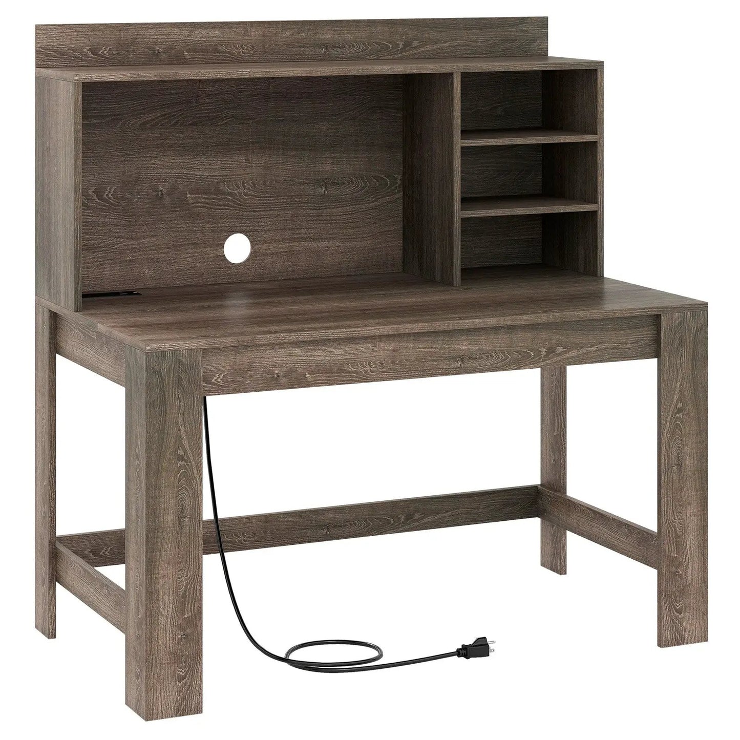 Modern computer desk with hutch and storage shelves in a brown wood finish on Tampa Home & Garden Store