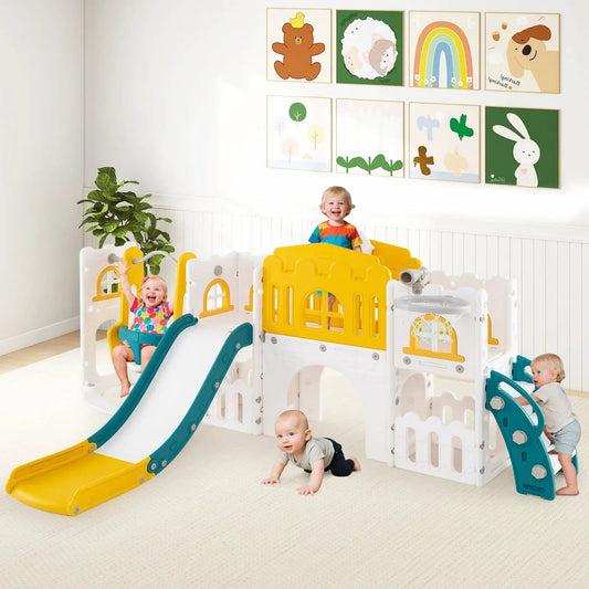 10-in-1 Toddler Swing and Slide Set Climber Playset with Basketball Hoop - Tampa Home & Garden Store