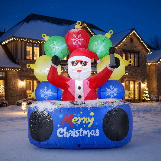 6 Feet Inflatable DJ Santa with Rotating Music Light and Flashing LEDs - Tampa Home & Garden Store
