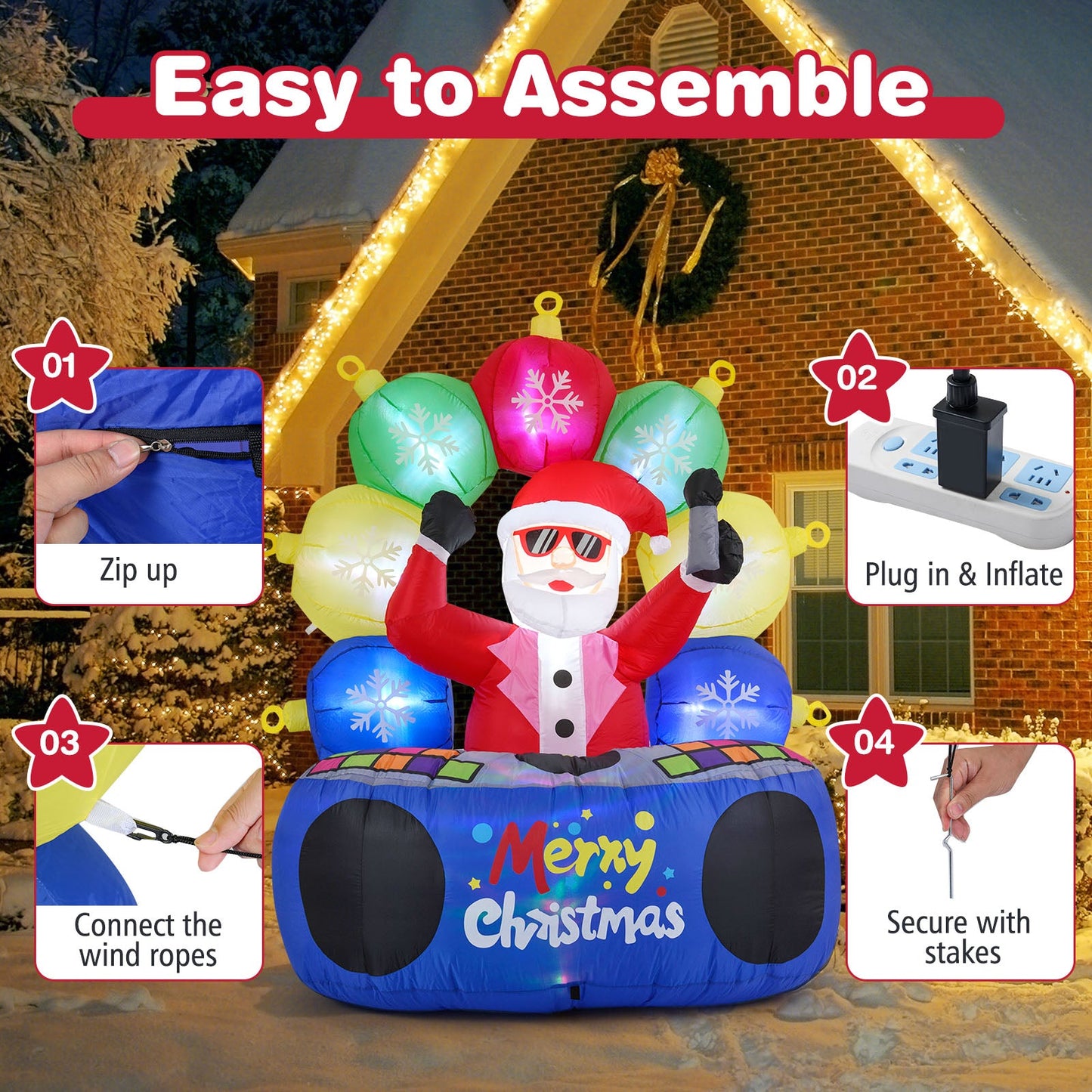 6 Feet Inflatable DJ Santa by DirectDeals with rotating colorful LED lights on Tampa Home & Garden Store