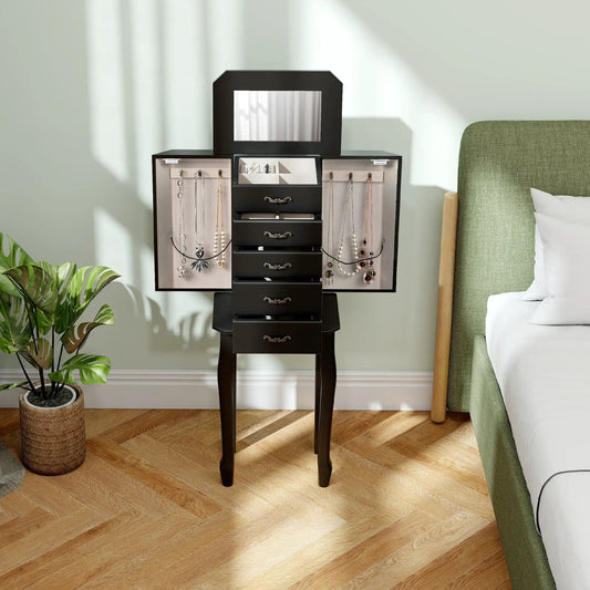 Standing jewelry armoire with five drawers and side doors, black finish on Tampa Home & Garden Store