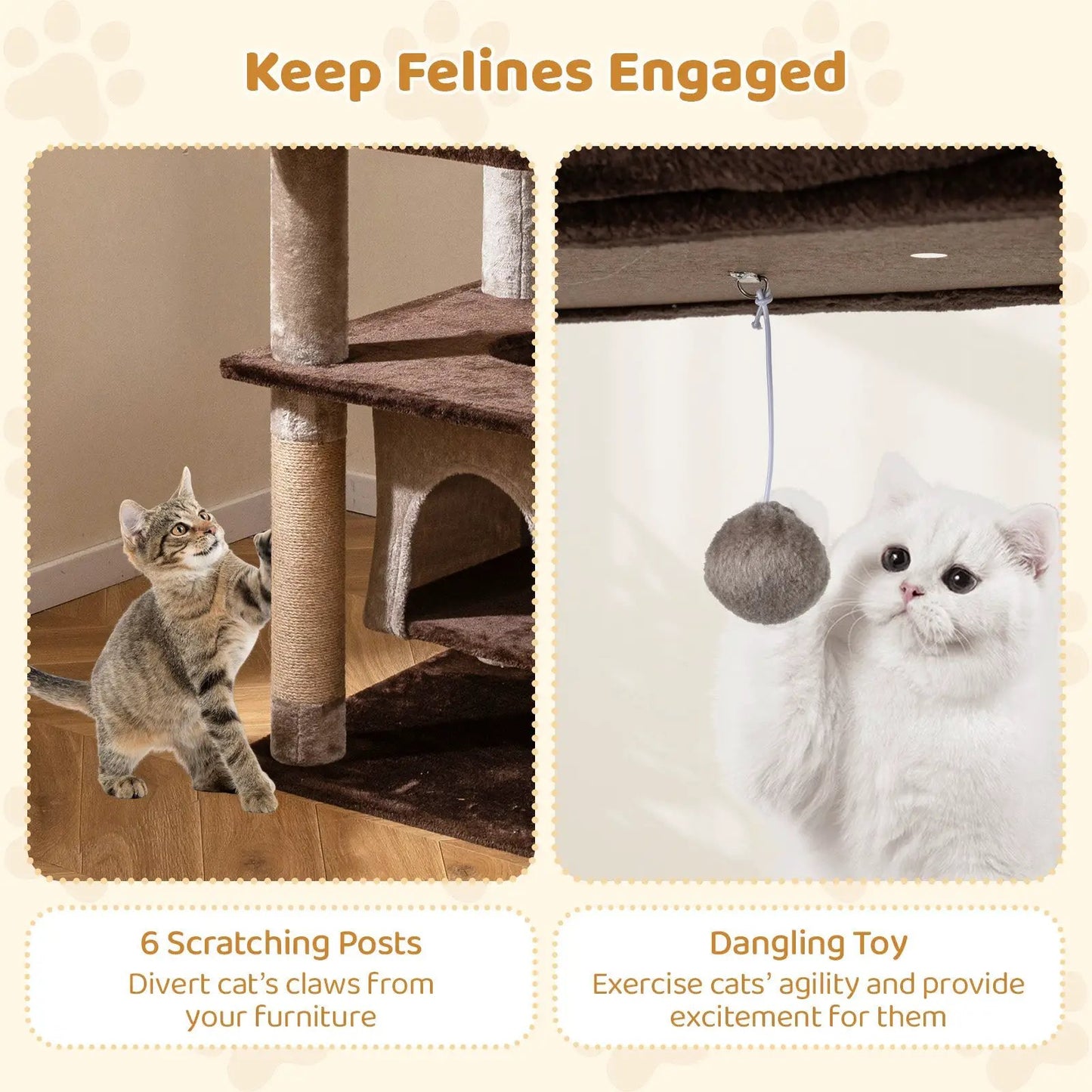58 Inch Cat Tree with Swaying Aerial Condo brown plush platforms on sisal posts DirectDeals on Tampa Home & Garden Store