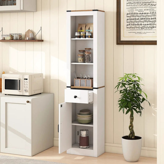 Tall 68-inch Slim Bathroom Cabinet with Barn Door white finish with black hardware DirectDeals on Tampa Home & Garden Store