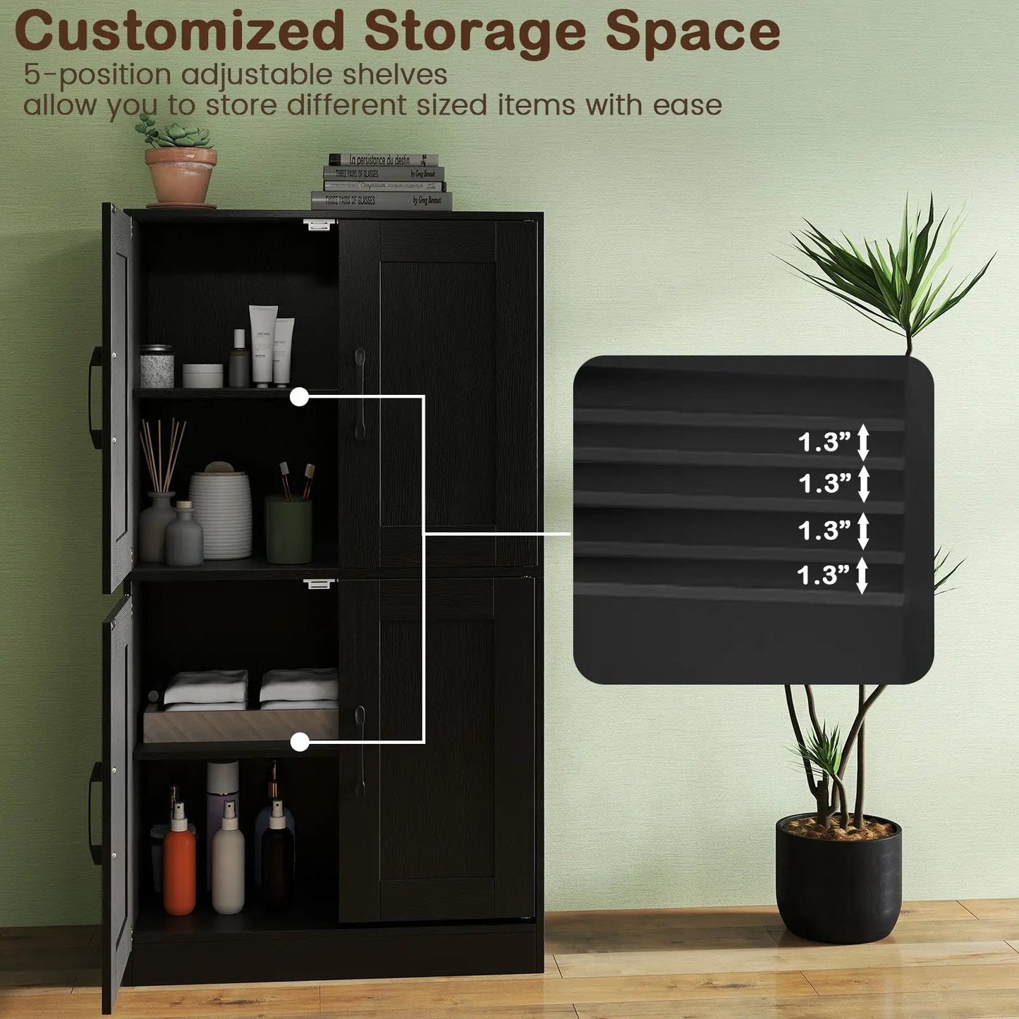 Bathroom storage cabinet DirectDeals with doors and adjustable shelves in black on Tampa Home & Garden Store