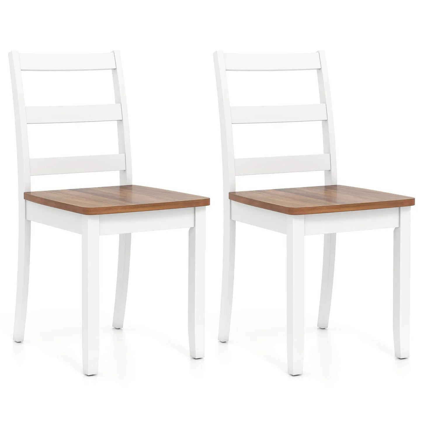 Set of 2 white dining chairs with natural wood seats and rubberwood legs on Tampa Home & Garden Store