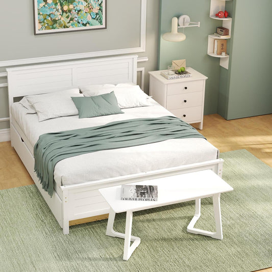 Juego de muebles de dormitorio de 4 piezas con estructura de cama doble, banco de entrada, tocador y joyero