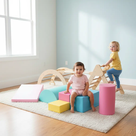 7-in-1 Pikler Triangle Set with pastel foam blocks for toddlers, climbing frame DirectDeals on Tampa Home & Garden Store