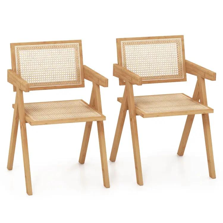 Extendable dining set chairs: two natural wood chairs with caned backs and seats on Tampa Home & Garden Store