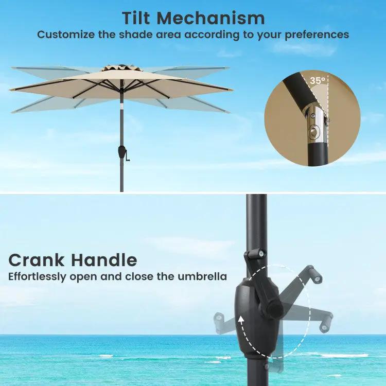Adjustable Patio Picnic Table Set With Umbrella tan canopy dark post crank handle DirectDeals on Tampa Home & Garden Store