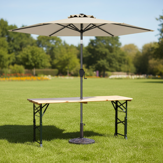 3-Piece Patio Picnic Table Set: Adjustable Wooden Picnic Table + Umbrella + Umbrella Base - Tampa Home & Garden Store