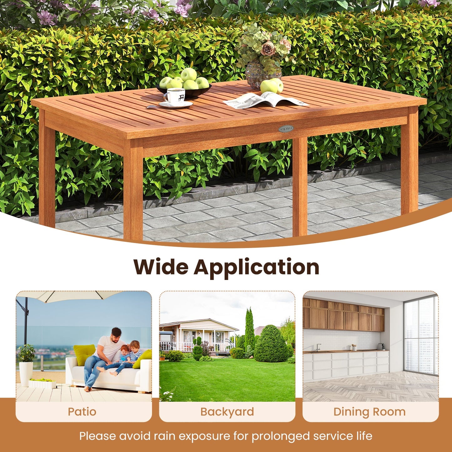 Patio wood dining set 5-piece with rectangular slatted table in natural finish DirectDeals on Tampa Home & Garden Store