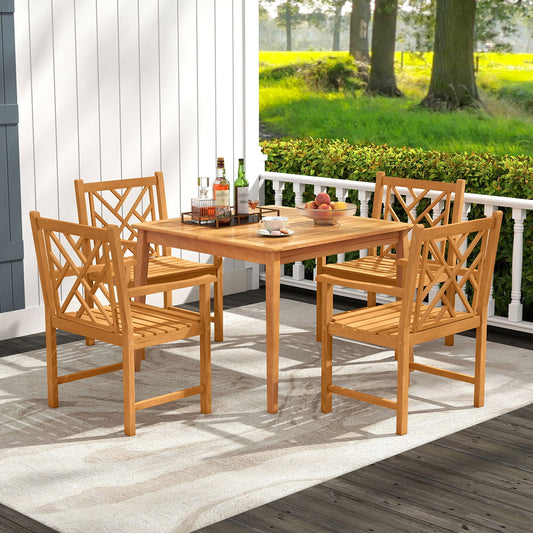 5-Pieces Patio Dining Table Set Wood Square Dining Table with 4 Chairs and Slatted Tabletop - Tampa Home & Garden Store