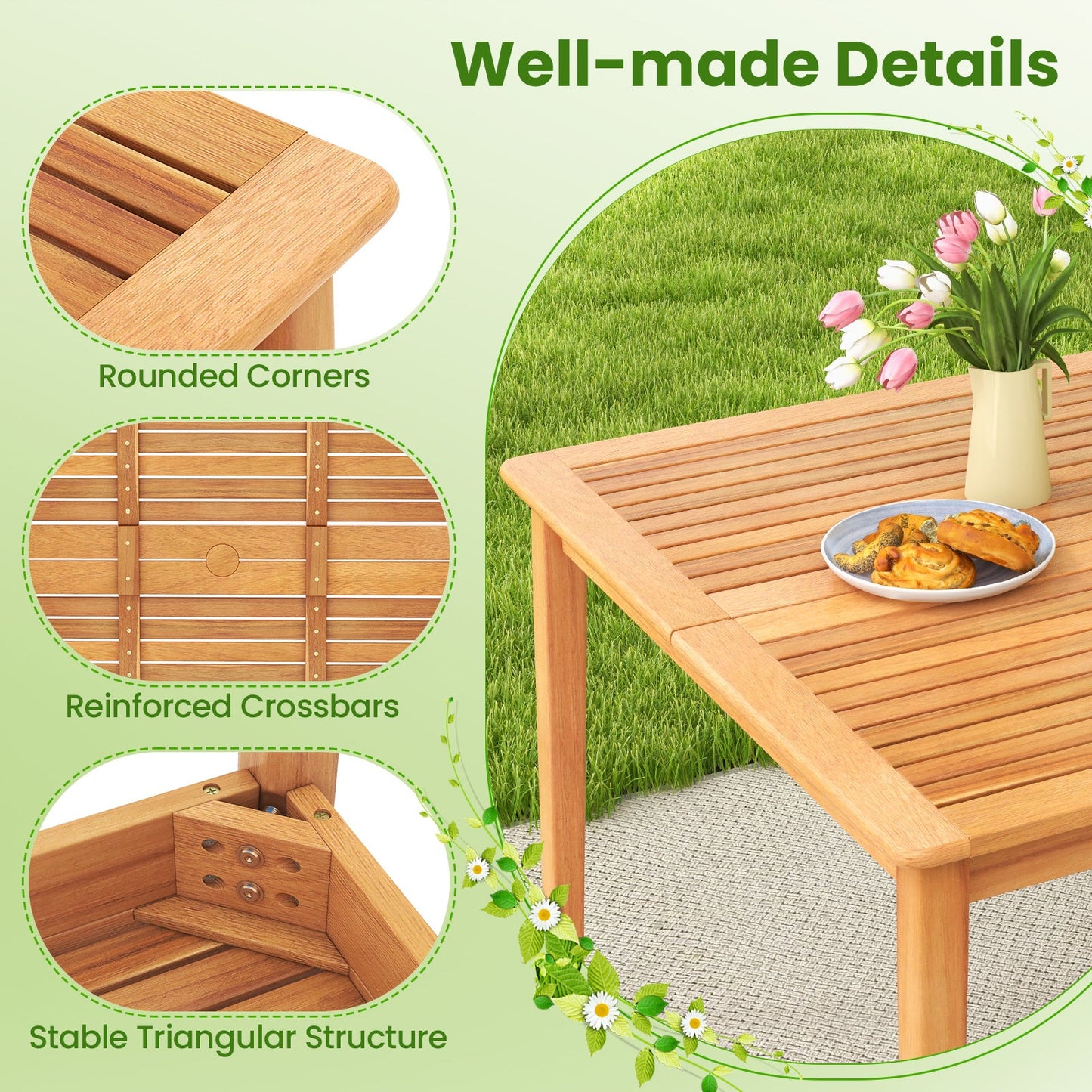5-Piece DirectDeals wood patio dining set with square slatted table and chairs rounded corners on Tampa Home & Garden Store
