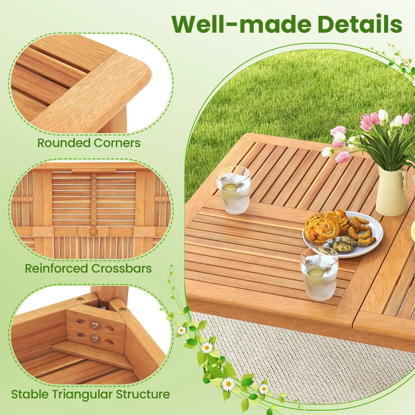 9-Piece Rectangular Patio Table Set with 8 Chairs in natural wood by DirectDeals on Tampa Home & Garden Store