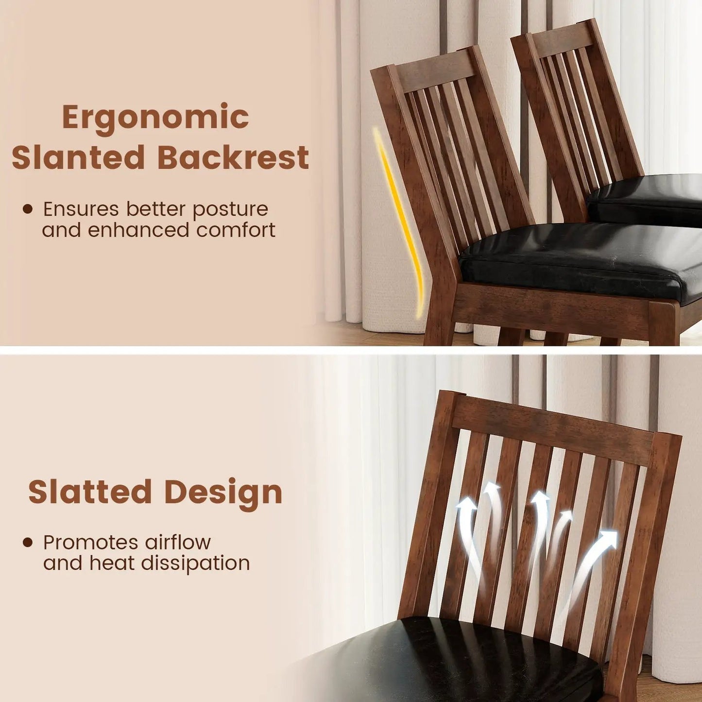 PU Leather Dining Chair Set of 4 Espresso with slatted wood backrests DirectDeals on Tampa Home & Garden Store