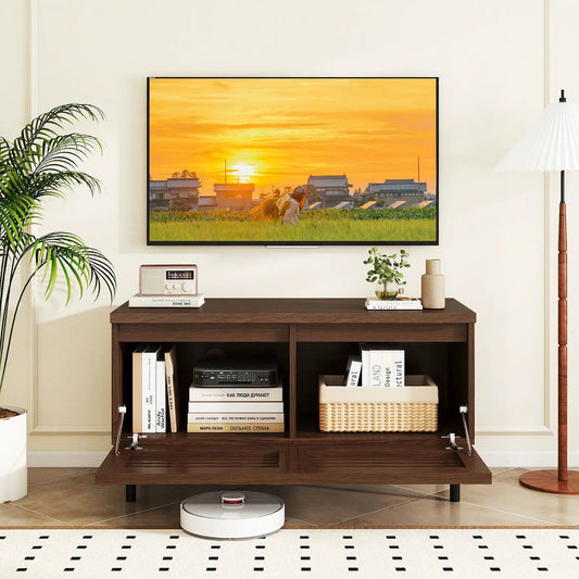 Mid Century Fluted TV Stand Walnut for 40in TV with metal legs DirectDeals on Tampa Home & Garden Store