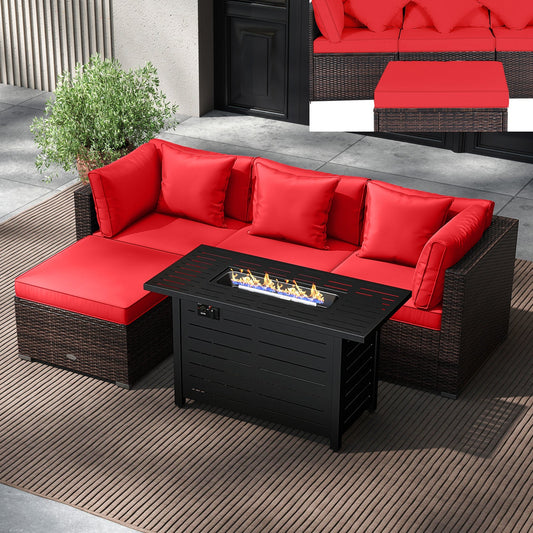 Heavy-duty Frame Rattan Sofa Set with 60000 BTU Firepit Table - Tampa Home & Garden Store