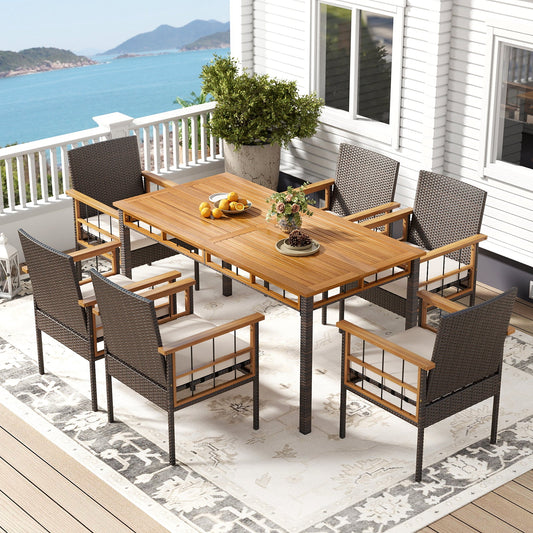 7 Pieces PE Wicker Patio Dining Set for Garden and Backyard - Tampa Home & Garden Store