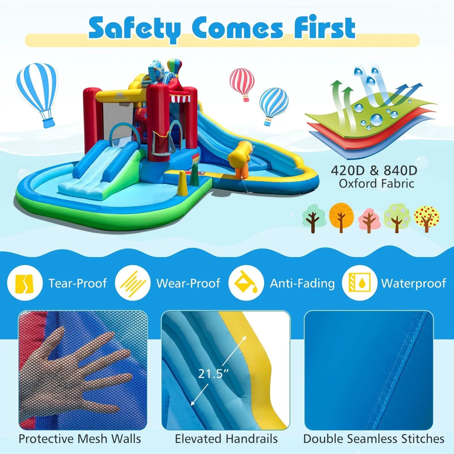 Inflatable Water Park with Splash Pool and Balls; bright blue, red, yellow colors by DirectDeals on Tampa Home & Garden Store