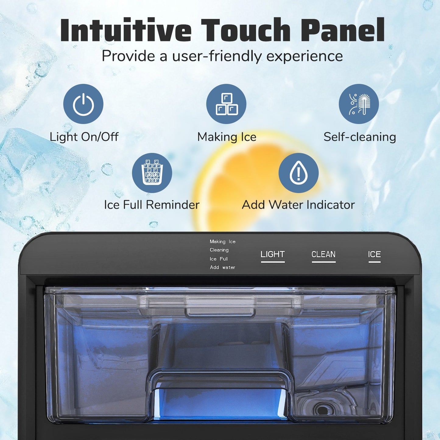 Countertop Nugget Ice Maker and Juicer Combo in dark gray finish with intuitive touch panel on Tampa Home & Garden Store