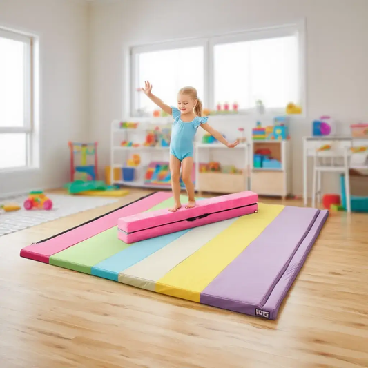 Yoga Set with Gym Mat and Folding Balance Beam rainbow gym mat with pink beam DirectDeals on Tampa Home & Garden Store