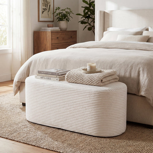 Upholstered Ottoman Bench with High-Density Sponge-Beige - Tampa Home & Garden Store