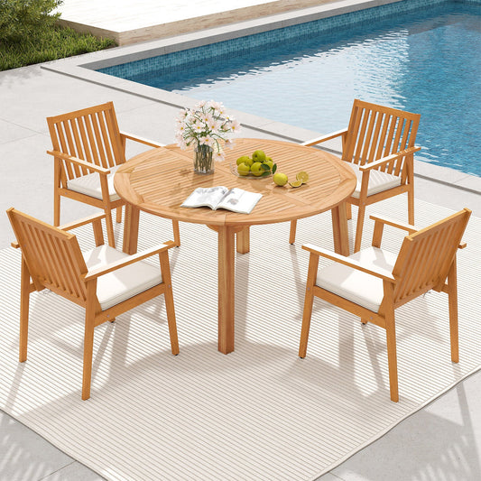 5 Pieces Acacia Wood Patio Dining Set with Umbrella Hole - Tampa Home & Garden Store