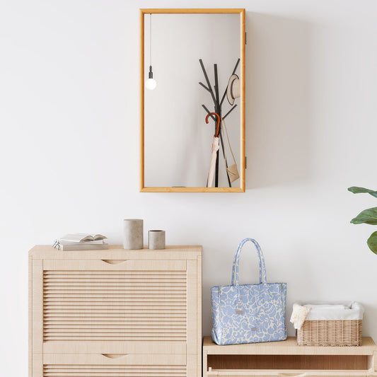 Bamboo Small Medicine Cabinet with Mirror Door and Removable Shelves-Natural - Tampa Home & Garden Store