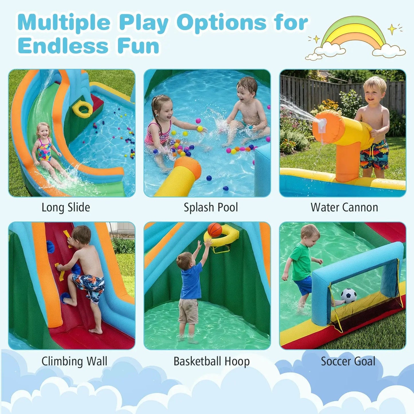 6-in-1 Inflatable Water Slide Park Bounce House by DirectDeals with long slide and splash pool on Tampa Home & Garden Store
