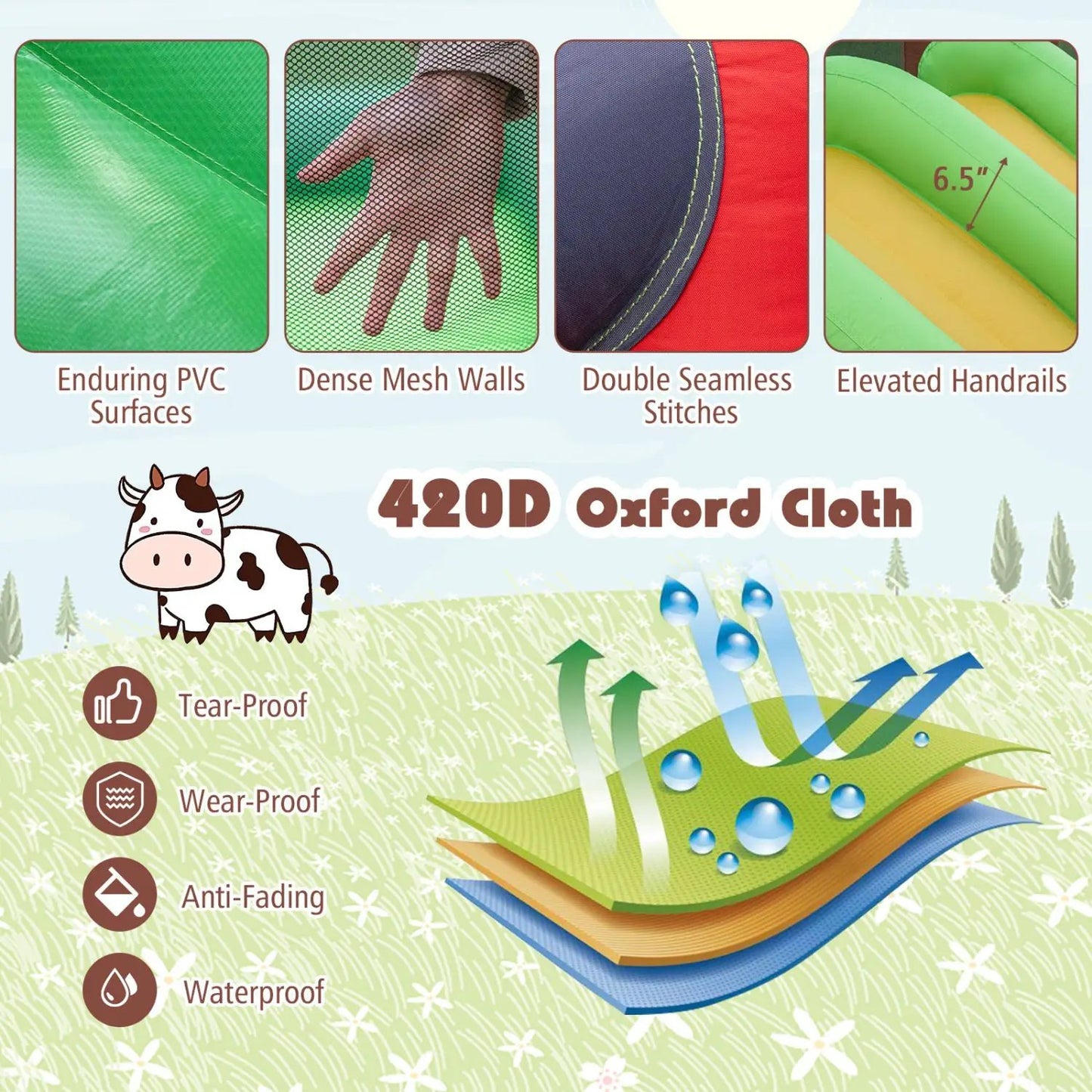 Kids Castle Slide Bouncer DirectDeals 750W blower 420D Oxford cloth tear-proof waterproof on Tampa Home & Garden Store