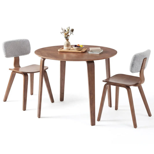 3-piece dining set: round rubber-wood table with two gray upholstered chairs in brown finish on Tampa Home & Garden Store