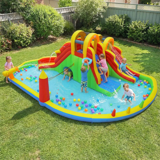 8-in-1 Giant Bounce House with 2 Slides and Walls