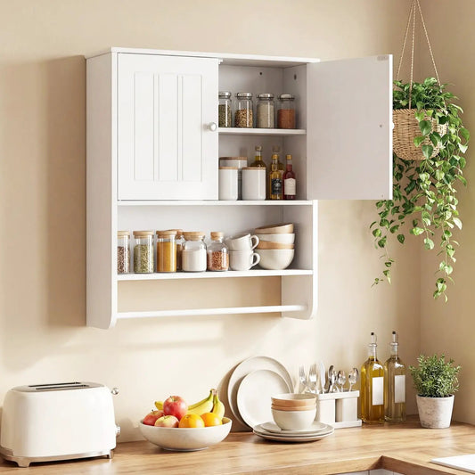Bathroom Wall Cabinet with Towel Bar by DirectDeals, white open shelf and adjustable shelf on Tampa Home & Garden Store