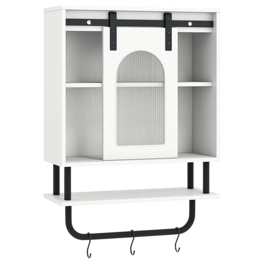 White bathroom wall cabinet with sliding barn door and hanging bar with 3 hooks DirectDeals on Tampa Home & Garden Store
