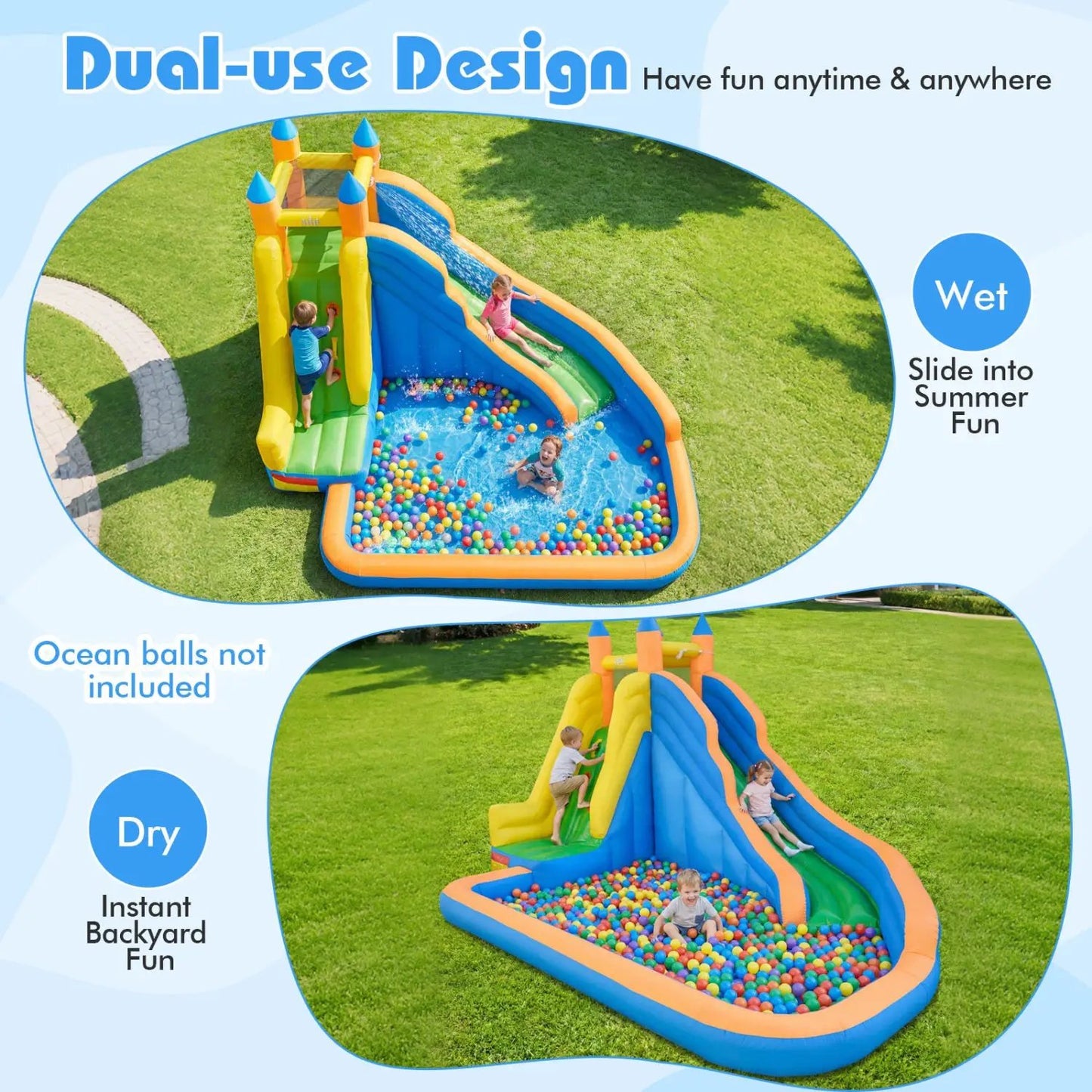Inflatable Water Slide Curved Slide and Blower