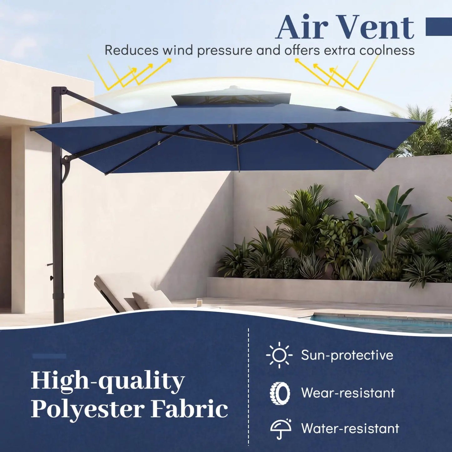 Cantilever Patio Umbrella 10 ft with 220 Lbs Base