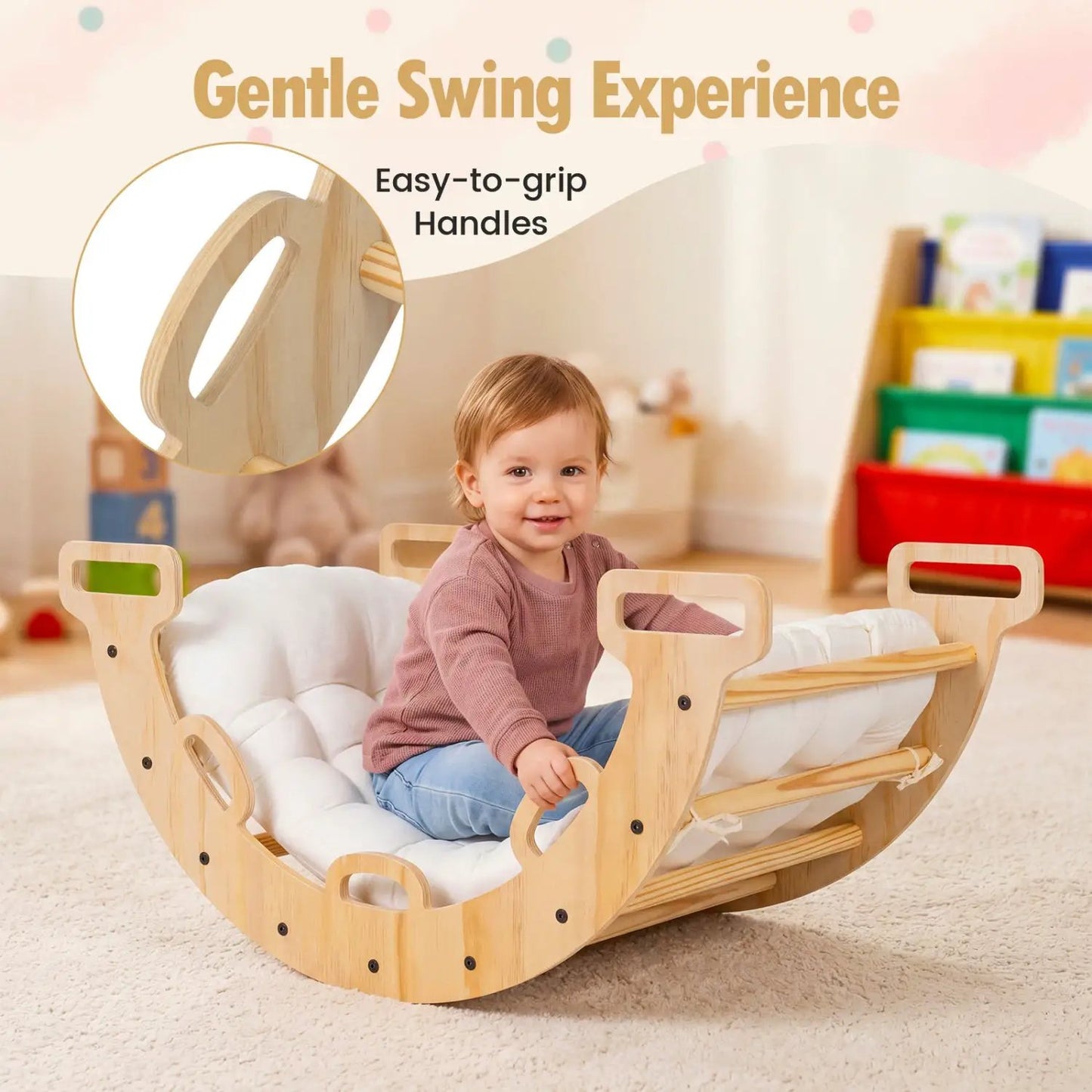 Wooden Rocking Climbing Arch with Cushion 3 in 1
