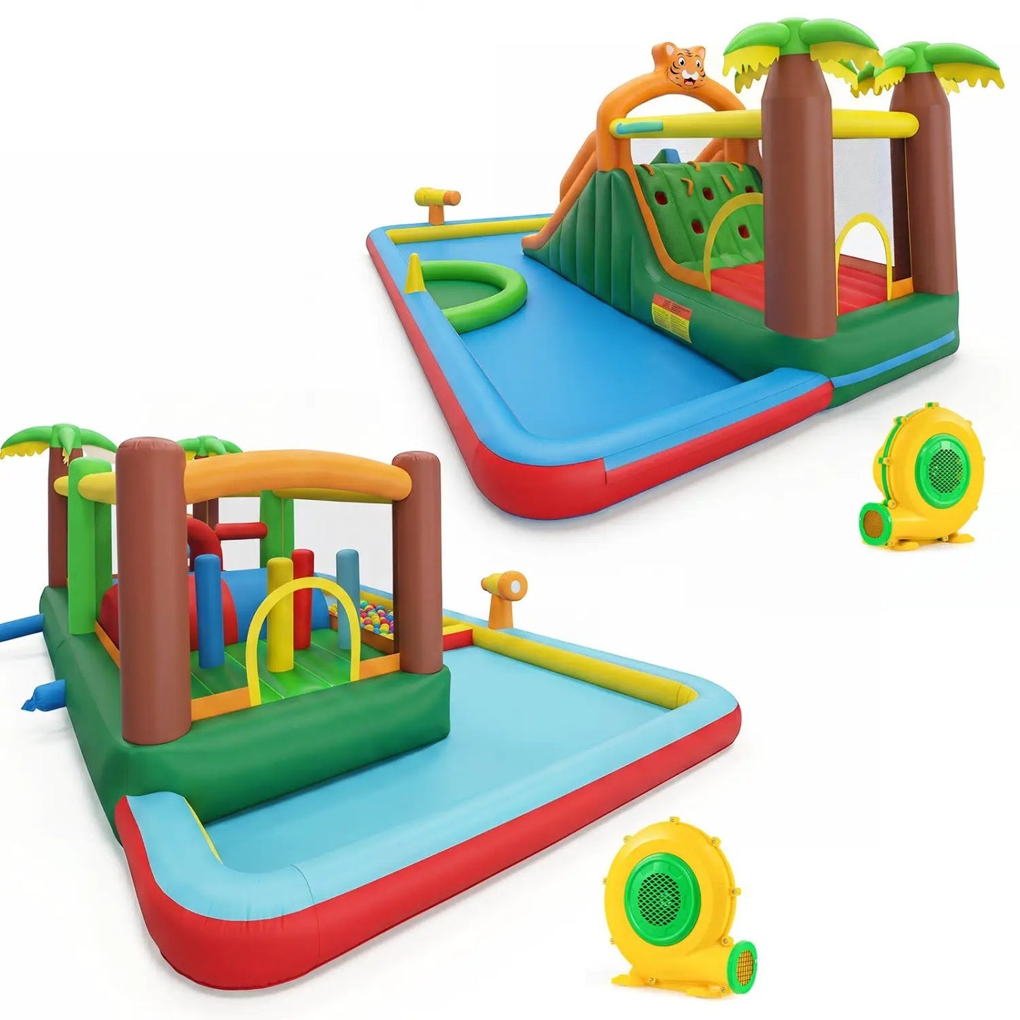 Inflatable Water Park With Dual Slides and Splash