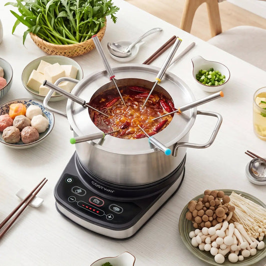 Electric fondue pot set 3.2 qt with 6 forks, stainless steel, temperature control DirectDeals on Tampa Home & Garden Store