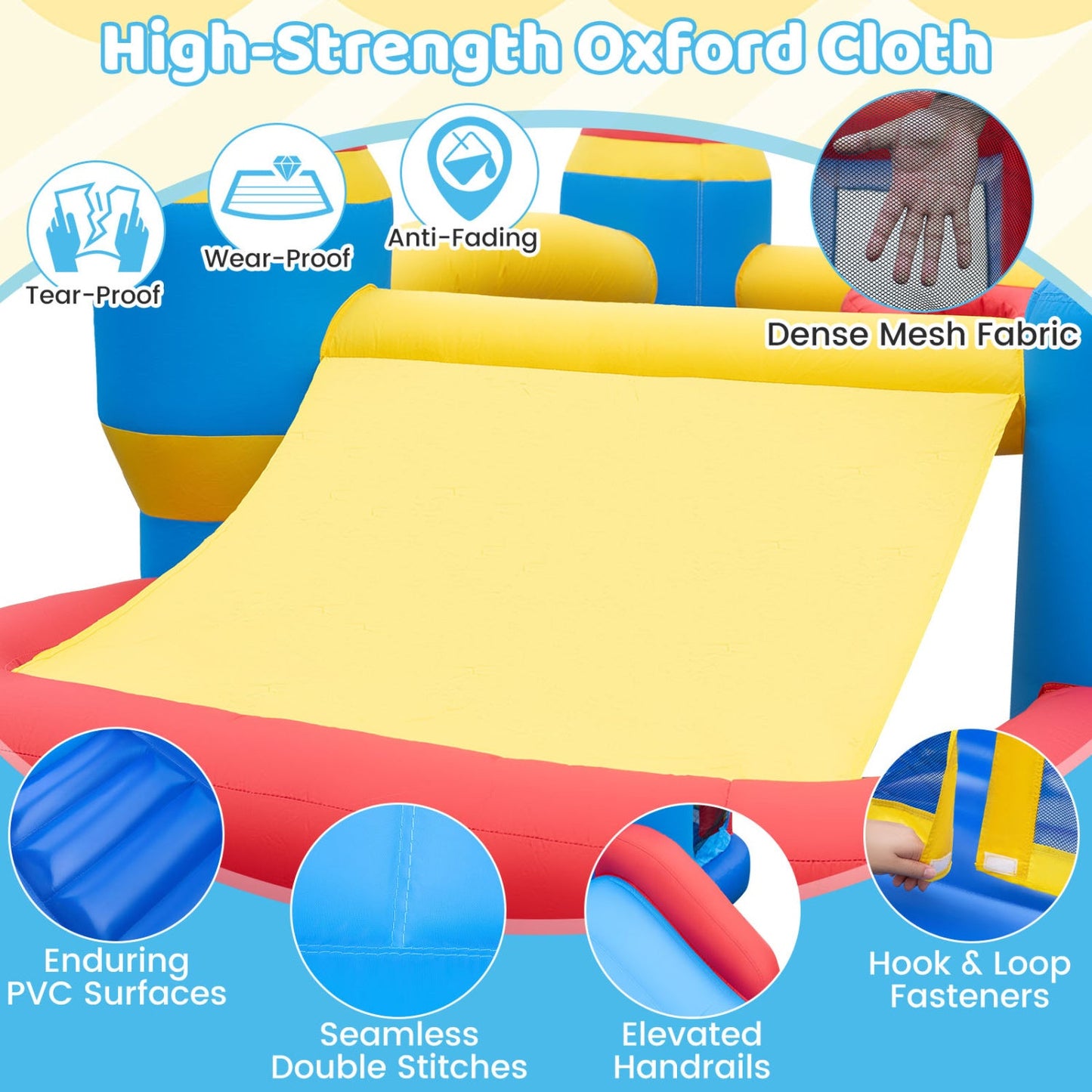 Inflatable Bounce House with Slide and Ball Pit, blue/yellow, 550W blower, DirectDeals on Tampa Home & Garden Store