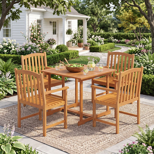 5-piece acacia wood patio dining set for 4 by DirectDeals with four slatted chairs on Tampa Home & Garden Store
