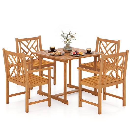 5-Piece Acacia Wood Patio Dining Set for 4 with Armchairs by DirectDeals, 4 chairs on Tampa Home & Garden Store