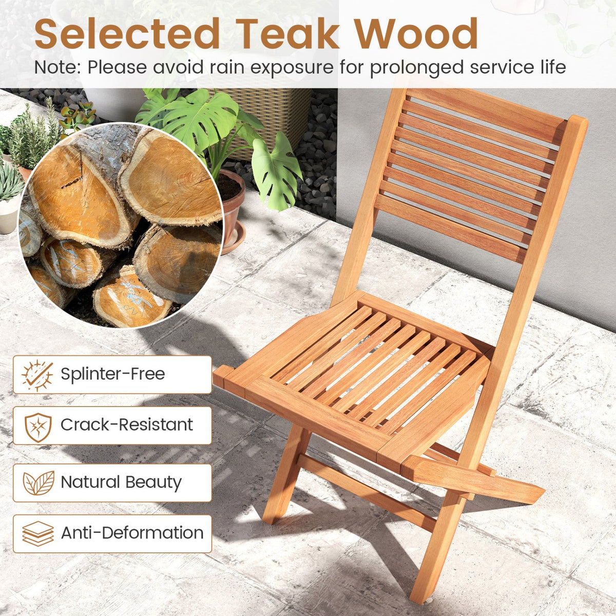 Teak Wood Folding Patio Dining Chairs Set of 2 DirectDeals on Tampa Home & Garden Store