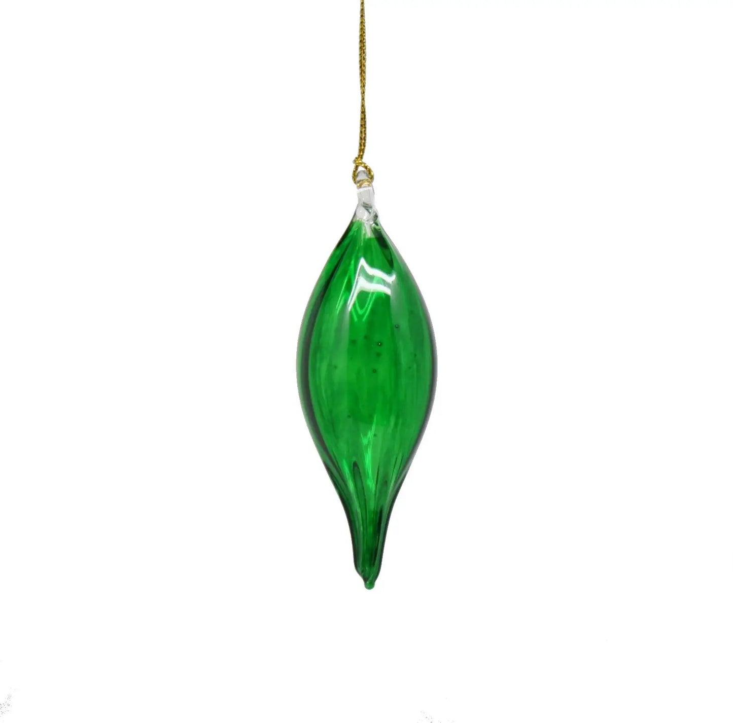 Green teardrop glass ornament with high bulge, Egyptian glass by The Country Christmas Loft on Tampa Home & Garden Store