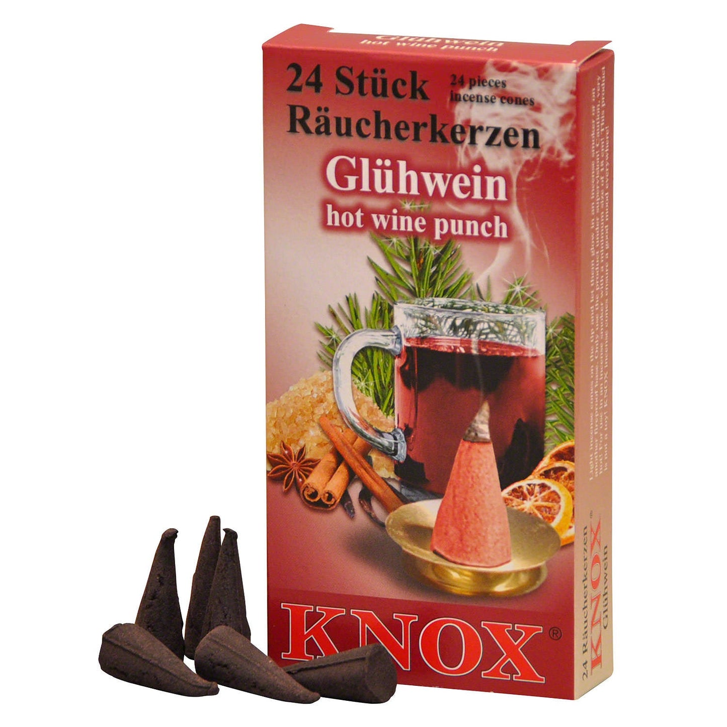 Cônes d'encens parfumés allemands Knox (paquet de 24) - Vin chaud