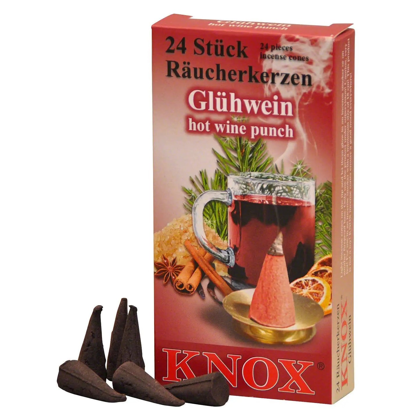 Knox hot wine incense cones red box pack of 24 on Tampa Home & Garden Store