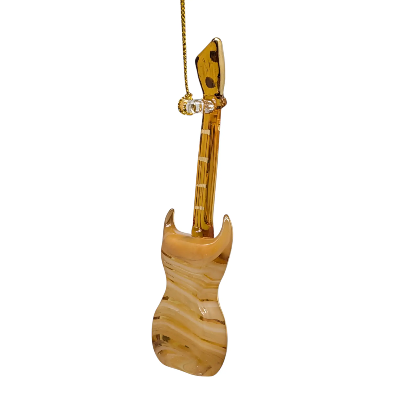 Egyptian Glass Guitar Ornament with Gold Accents, amber-gold glass hanging ornament on Tampa Home & Garden Store