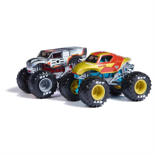 Monster Jam Marvel Iron Man vs War Machine 1:64 die-cast 2-pack; Iron Man and War Machine trucks on Tampa Home & Garden Store