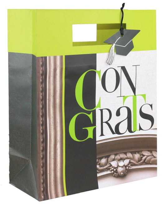 Green Large Graduation Gift Bag with grey graduation cap tag by The Country Christmas Loft on Tampa Home & Garden Store
